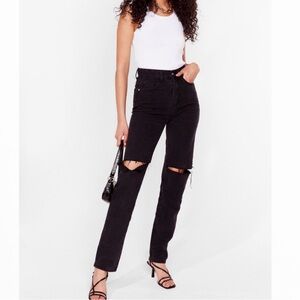 Nasty Ripped Straight Leg Mom Jeans Black